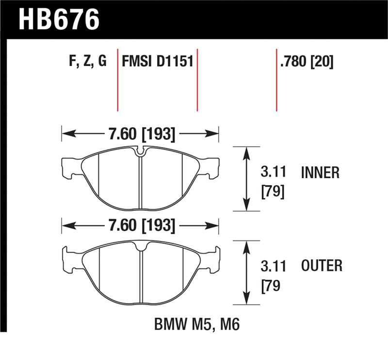 BMW M6 Brake Pad Set - Front - Hawk Performance - DTC-60 - `06-`10